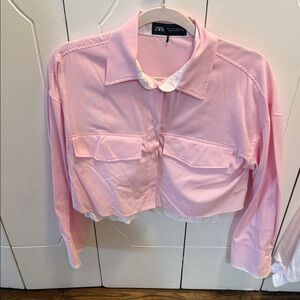 Zara Light Pink Cropped Shirt